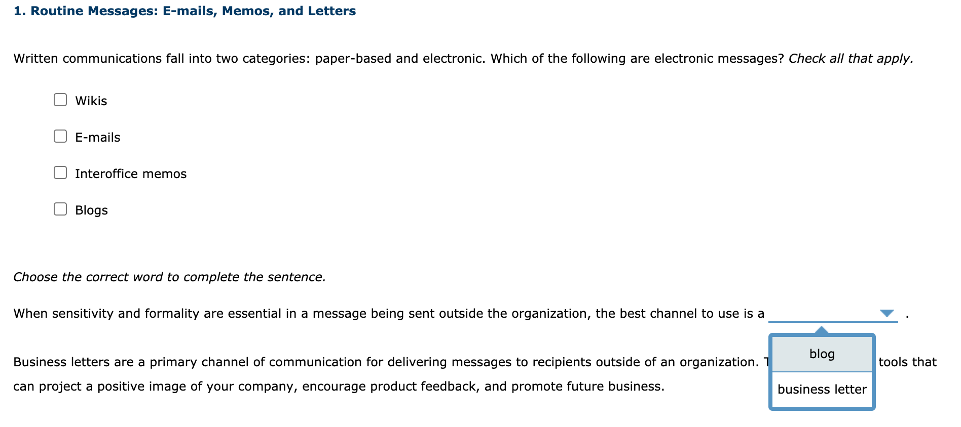Solved 1. Routine Messages: E-mails, Memos, and Letters | Chegg.com