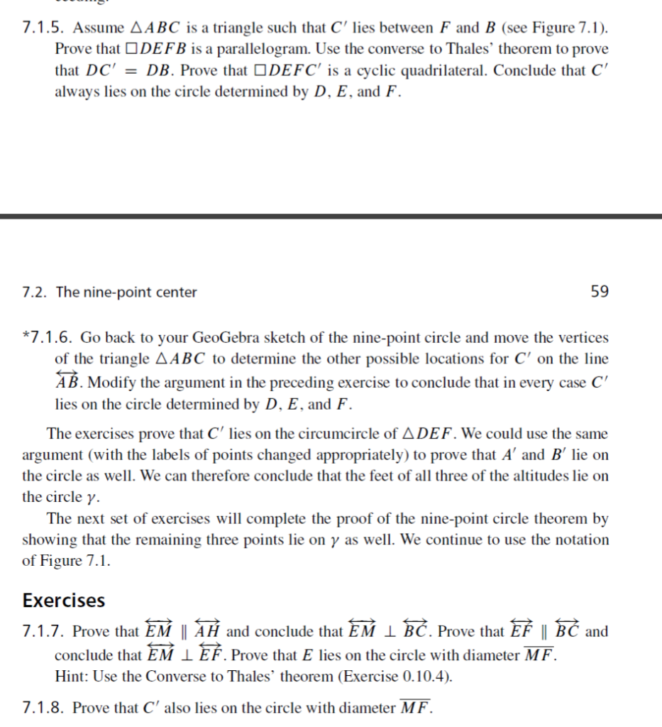 Solved C B Figure 7.1. The nine-point circle 7.1.5. Assume | Chegg.com