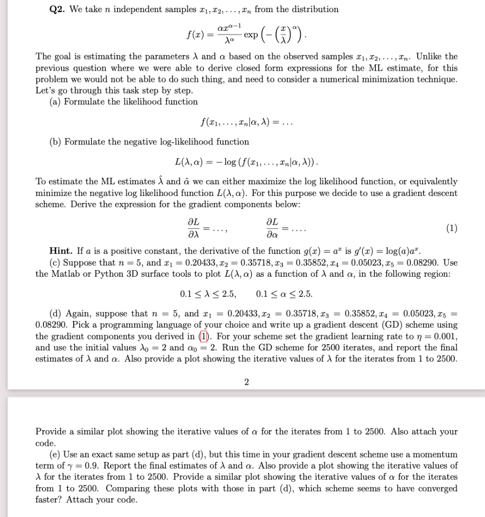 Q2 We Take N Independent Samples 21 22 In Chegg Com