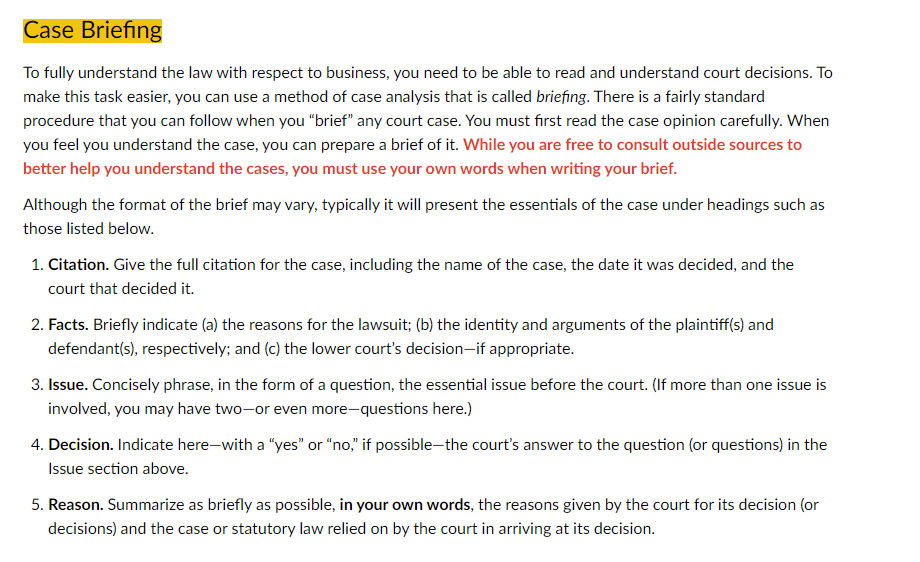 Solved Complete the Case Brief Worksheet for Case 2: Selwyn | Chegg.com