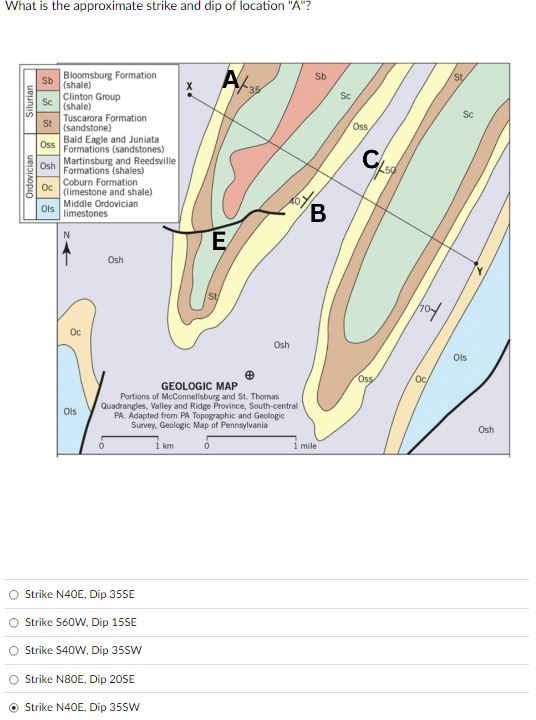Solved What is the approximate strike and dip of location | Chegg.com
