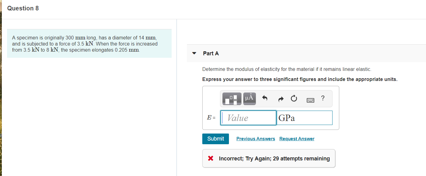 Solved Determine the modulus of elasticity for the material | Chegg.com