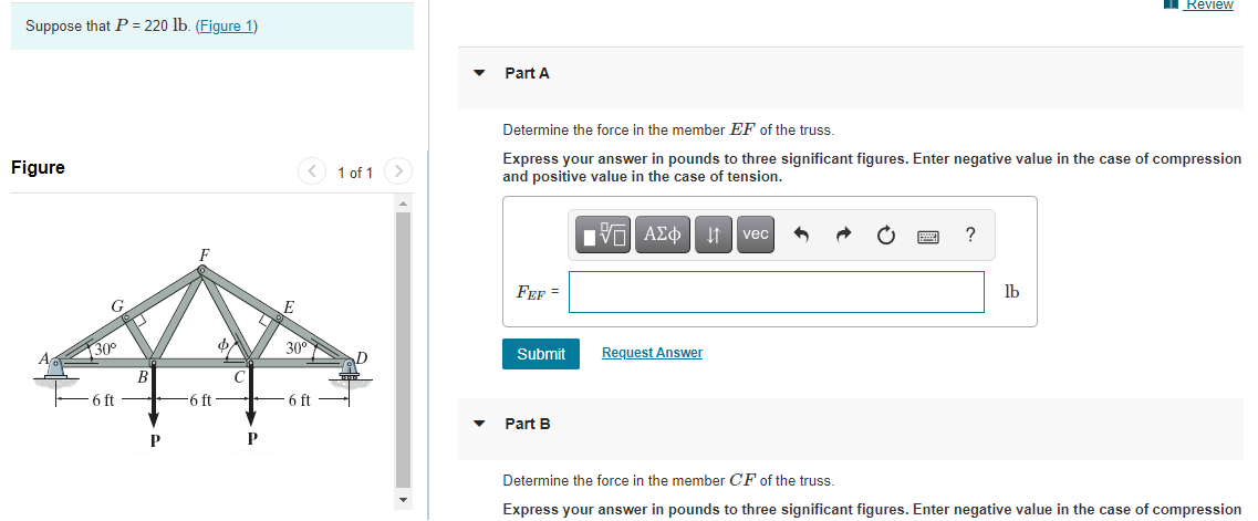 Solved Review Suppose that P = 220 lb. (Figure 1) Part A | Chegg.com