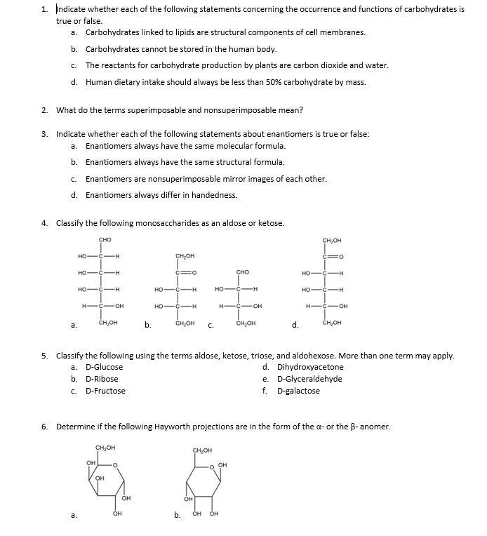 Solved 1. Indicate whether each of the following statements | Chegg.com