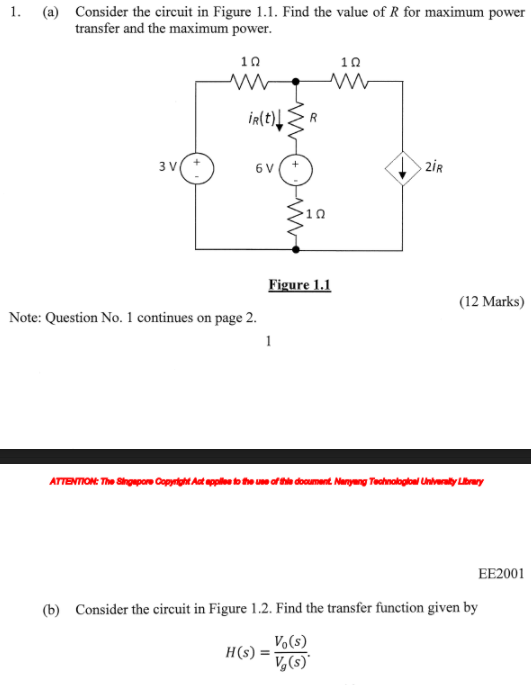 Solved 1. (a) Consider the circuit in Figure 1.1. Find the | Chegg.com