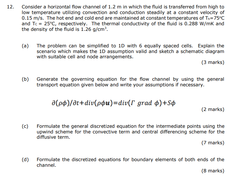 Solved 12. Consider a horizontal flow channel of 1.2 m in | Chegg.com
