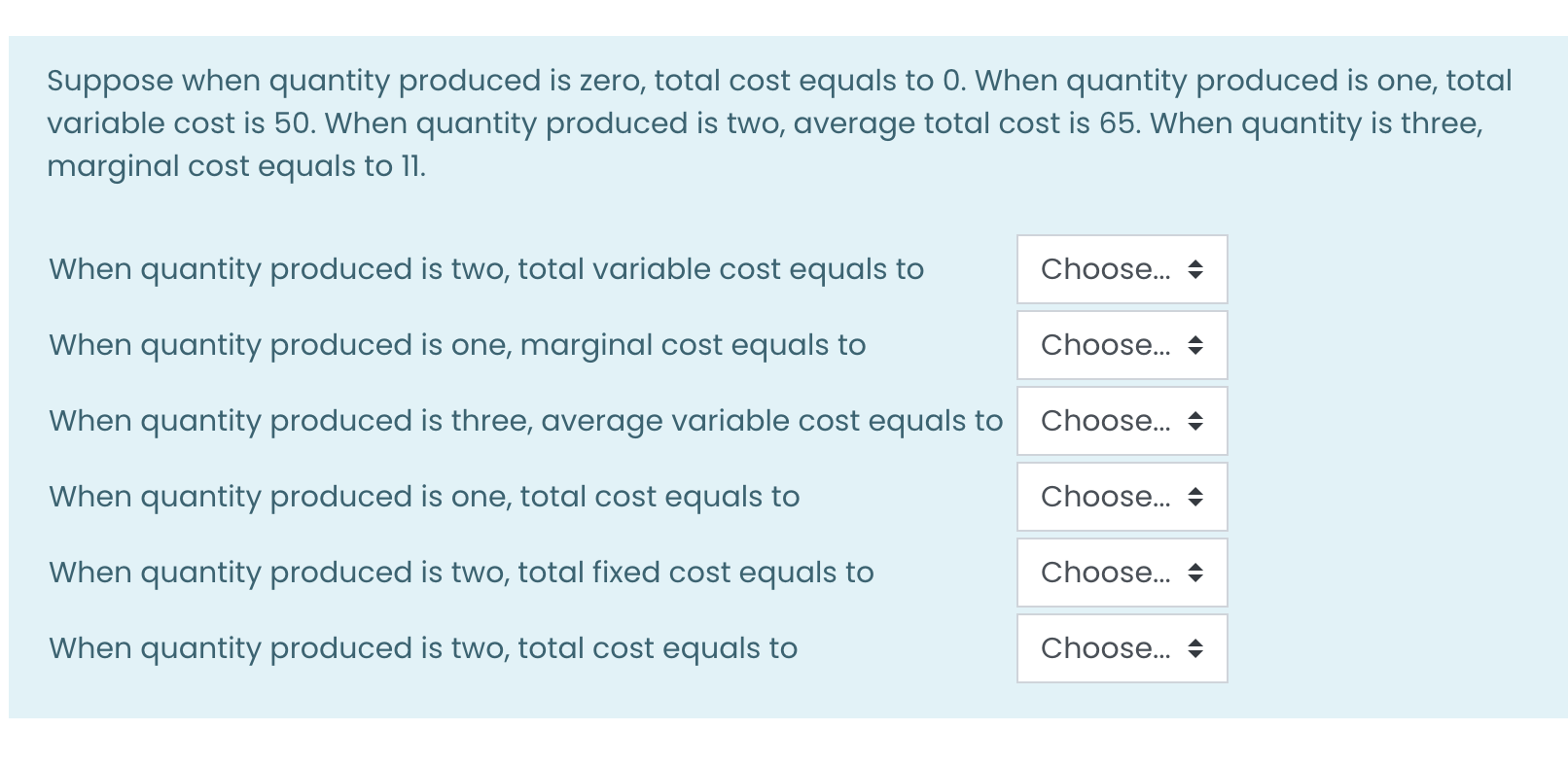 Solved Suppose when quantity produced is zero, total cost