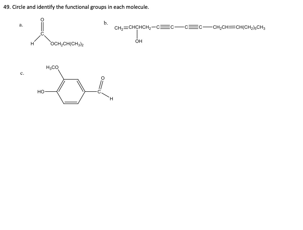 Solved 49. Circle and identify the functional groups in each | Chegg.com