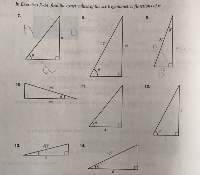 Solved In Exercises 7-14, find the exact values of the six | Chegg.com