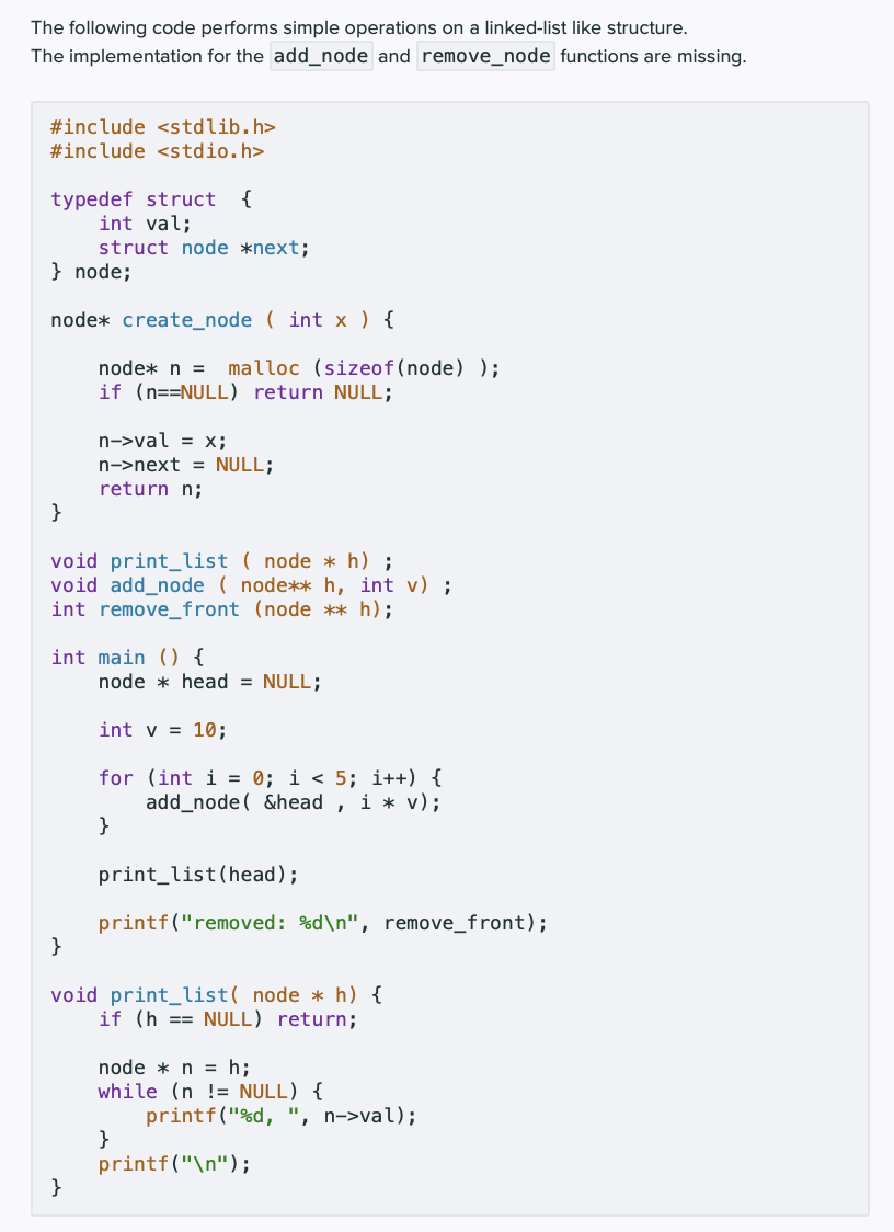 Solved Provide implementation for add_node function that | Chegg.com