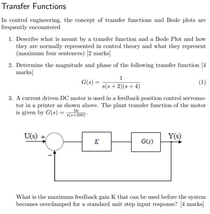 Solved Transfer Functions In control engineering, the | Chegg.com
