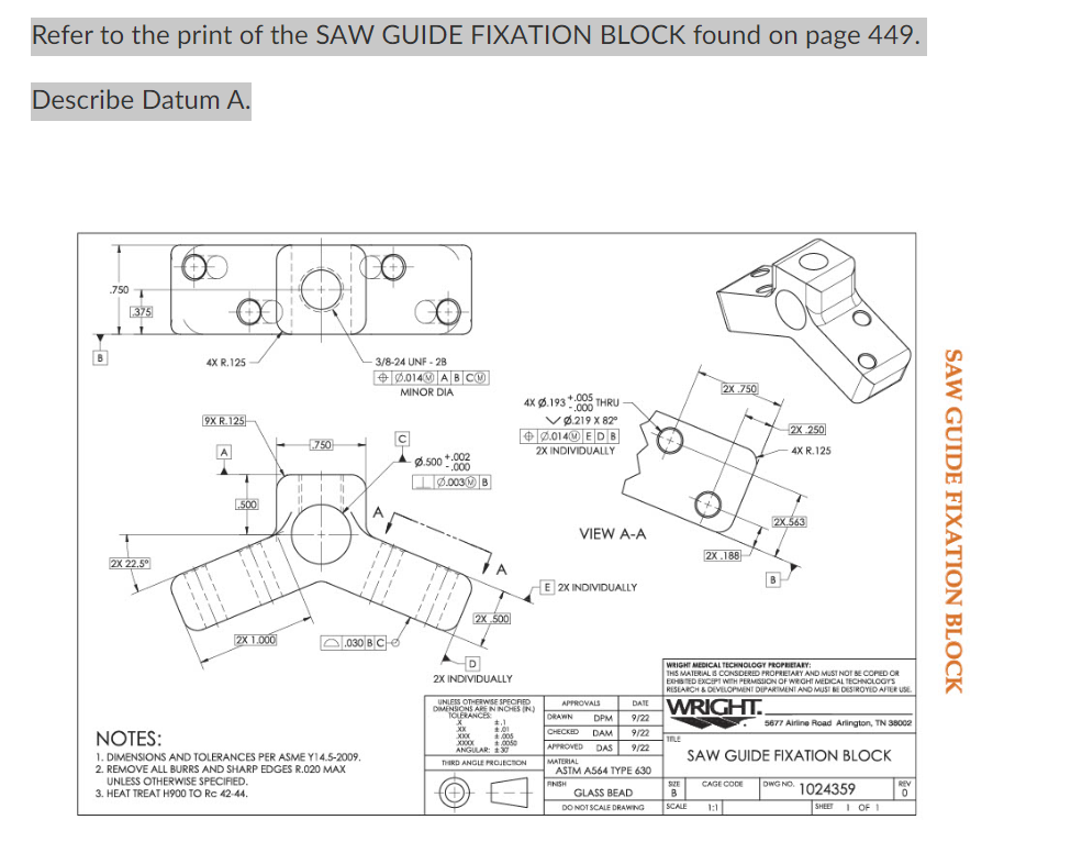 Solved Refer to the print of the SAW GUIDE FIXATION BLOCK | Chegg.com
