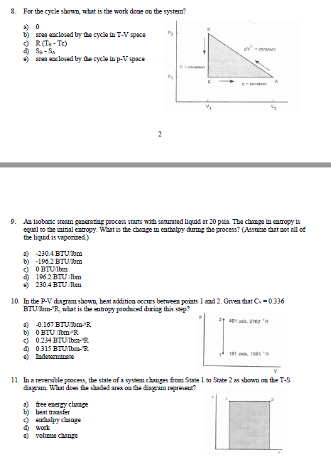 Solved 8 For The Cycle Shown What Is The Work Done On Th Chegg Com