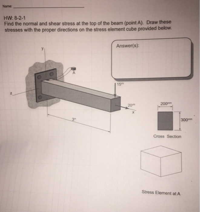 Solved Name HW: 8-2-1 Find the normal and shear stress at | Chegg.com