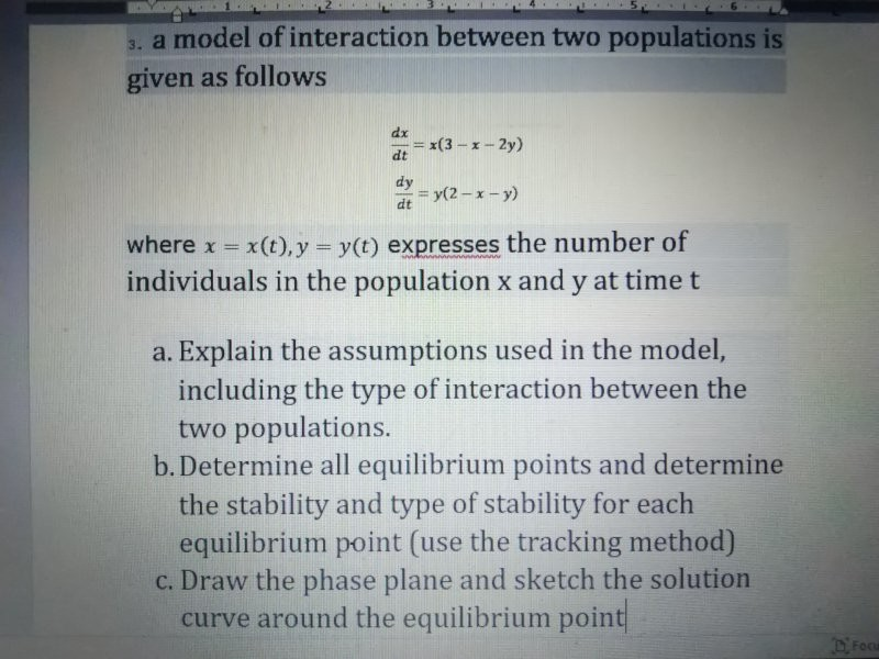 Solved 3. a model of interaction between two populations is | Chegg.com