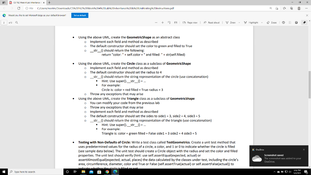 Solved CS 162 Week 4 Lab Inheritance x + G O File | Chegg.com