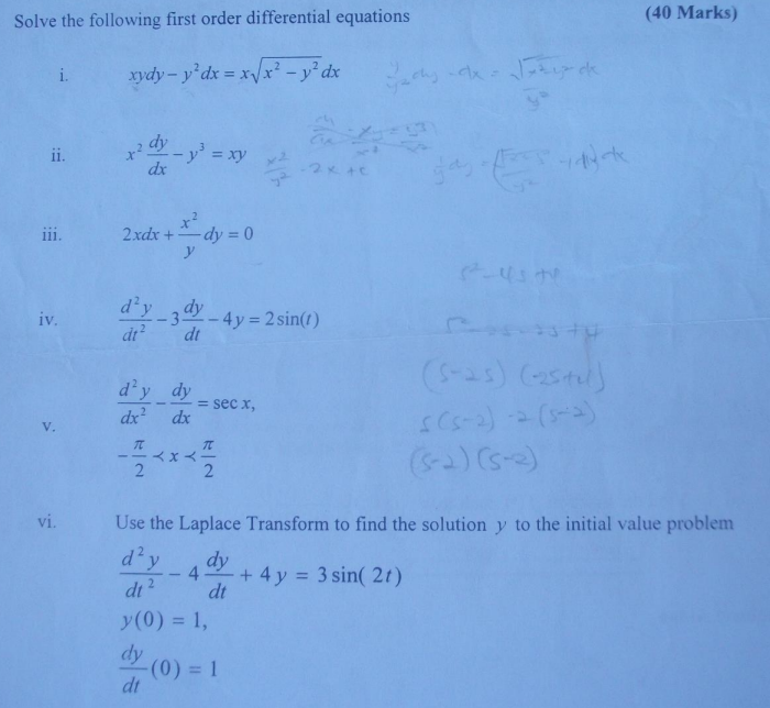 Solve The Following First Order Differential