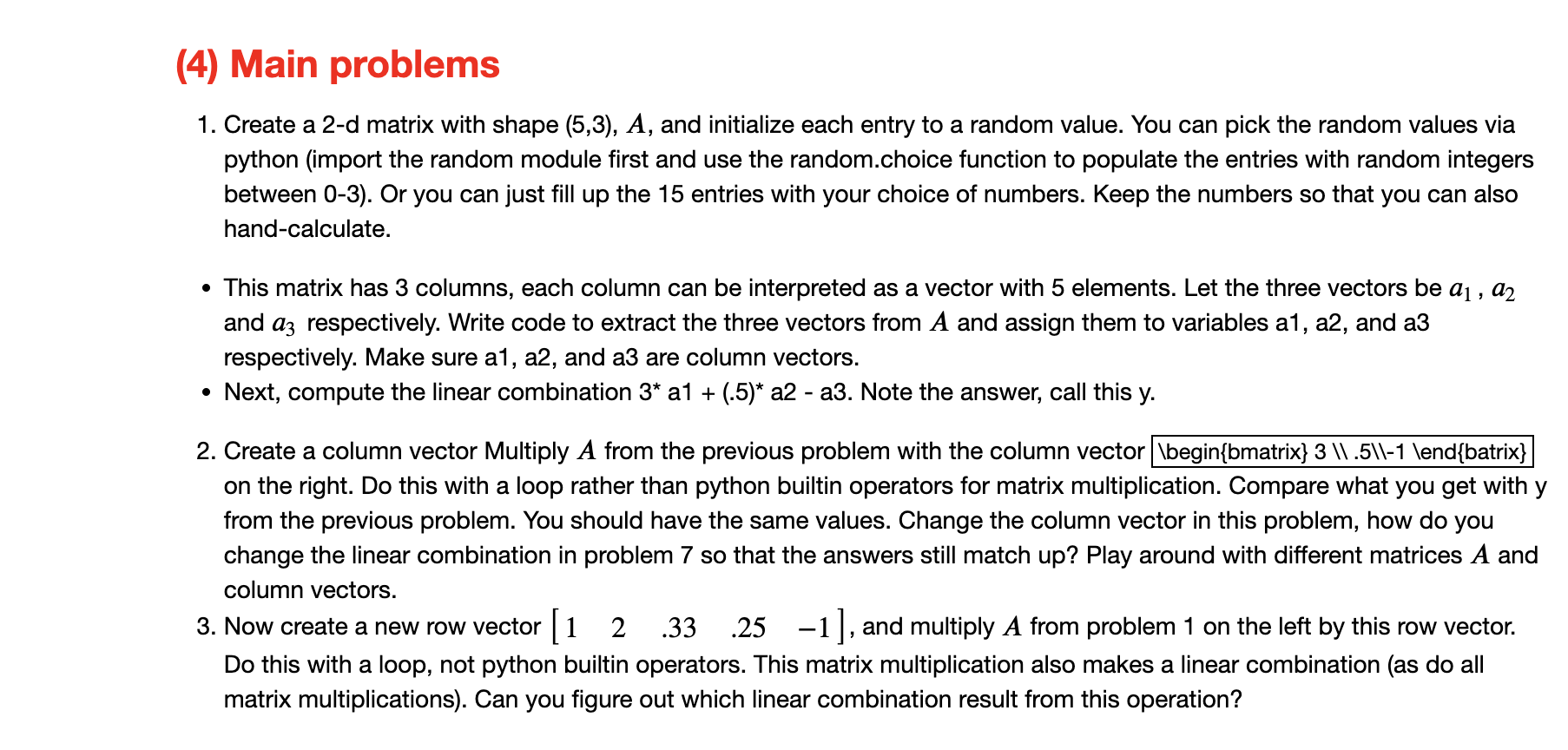 Solved 1. Create a 2 d matrix with shape 5 3 A and Chegg