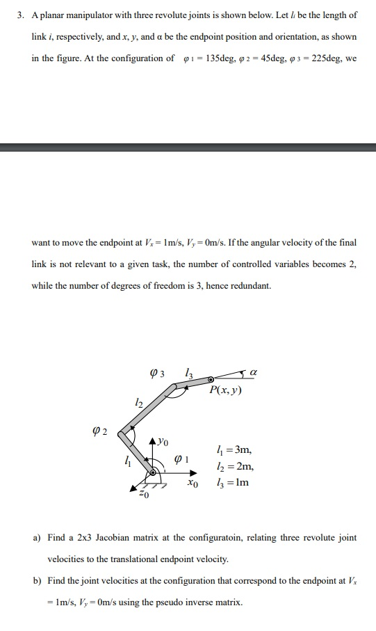 Solved 3. A planar manipulator with three revolute joints is | Chegg.com