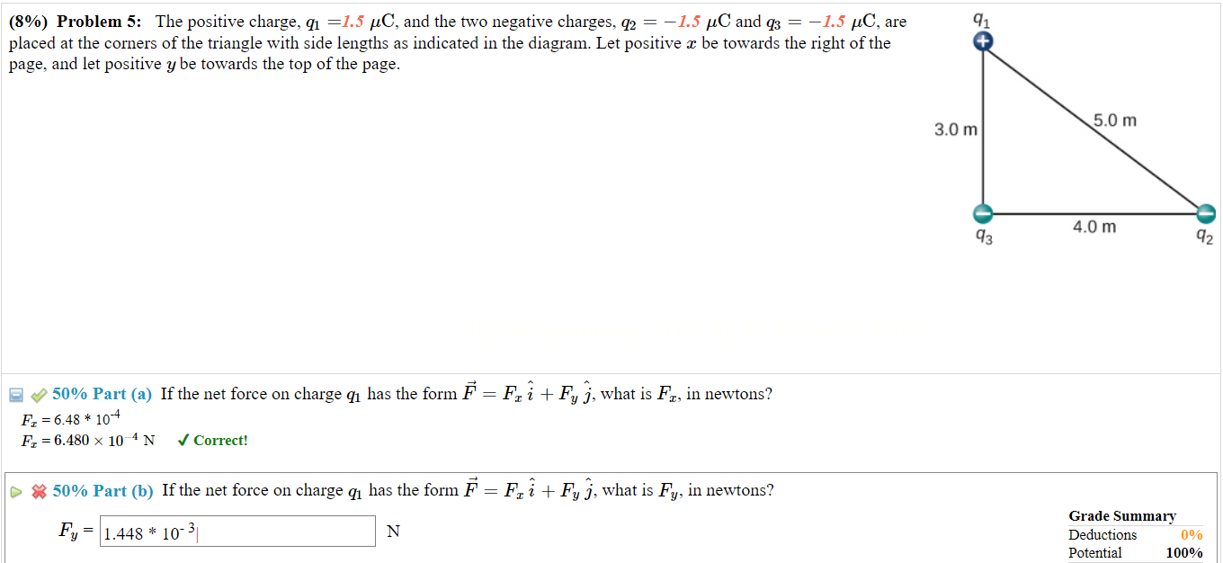 Solved Problem 5: The positive charge, q1= 1=1.5μC C, and | Chegg.com