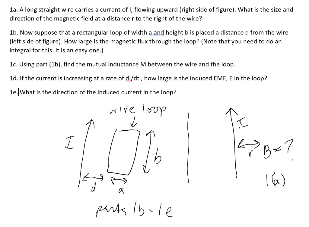 Solved 1a. A long straight wire carries a current of I, | Chegg.com