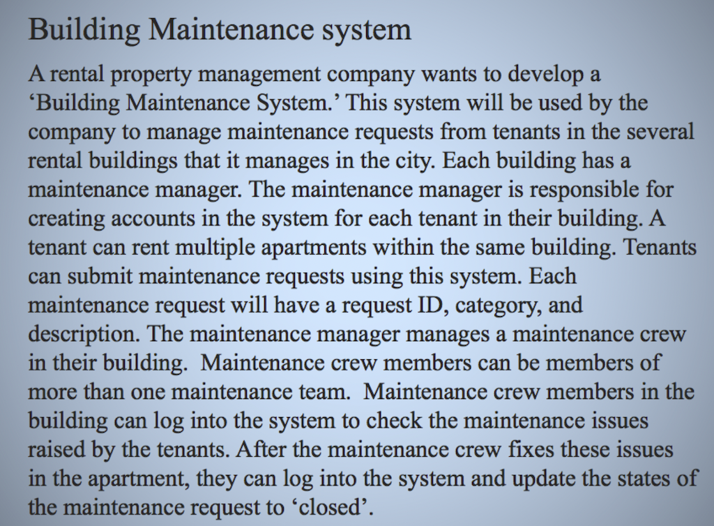 Building Maintenance System A Rental Property | Chegg.com