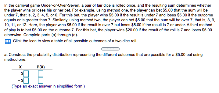 Solved In the carnival game Under-or-Over-Seven, a pair of | Chegg.com