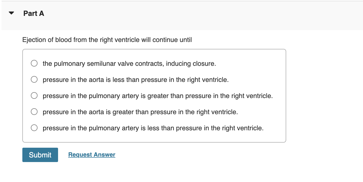 Solved Part A Ejection of blood from the right ventricle | Chegg.com