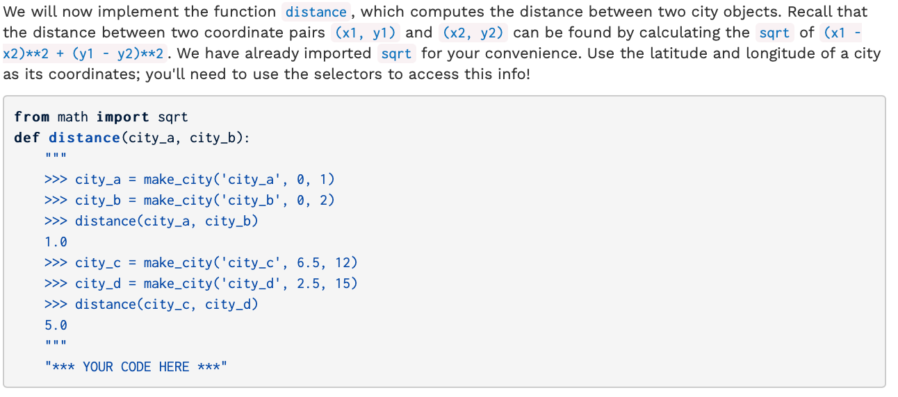 Solved We will now implement the function distance , which | Chegg.com