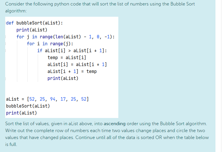 Bubble Sort Program in Python