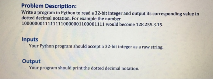 Solved Problem Description: Write a program in Python to | Chegg.com