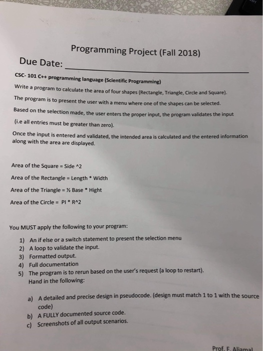 Solved Programming Project (Fall 2018) Due Date: CSC- 101 | Chegg.com
