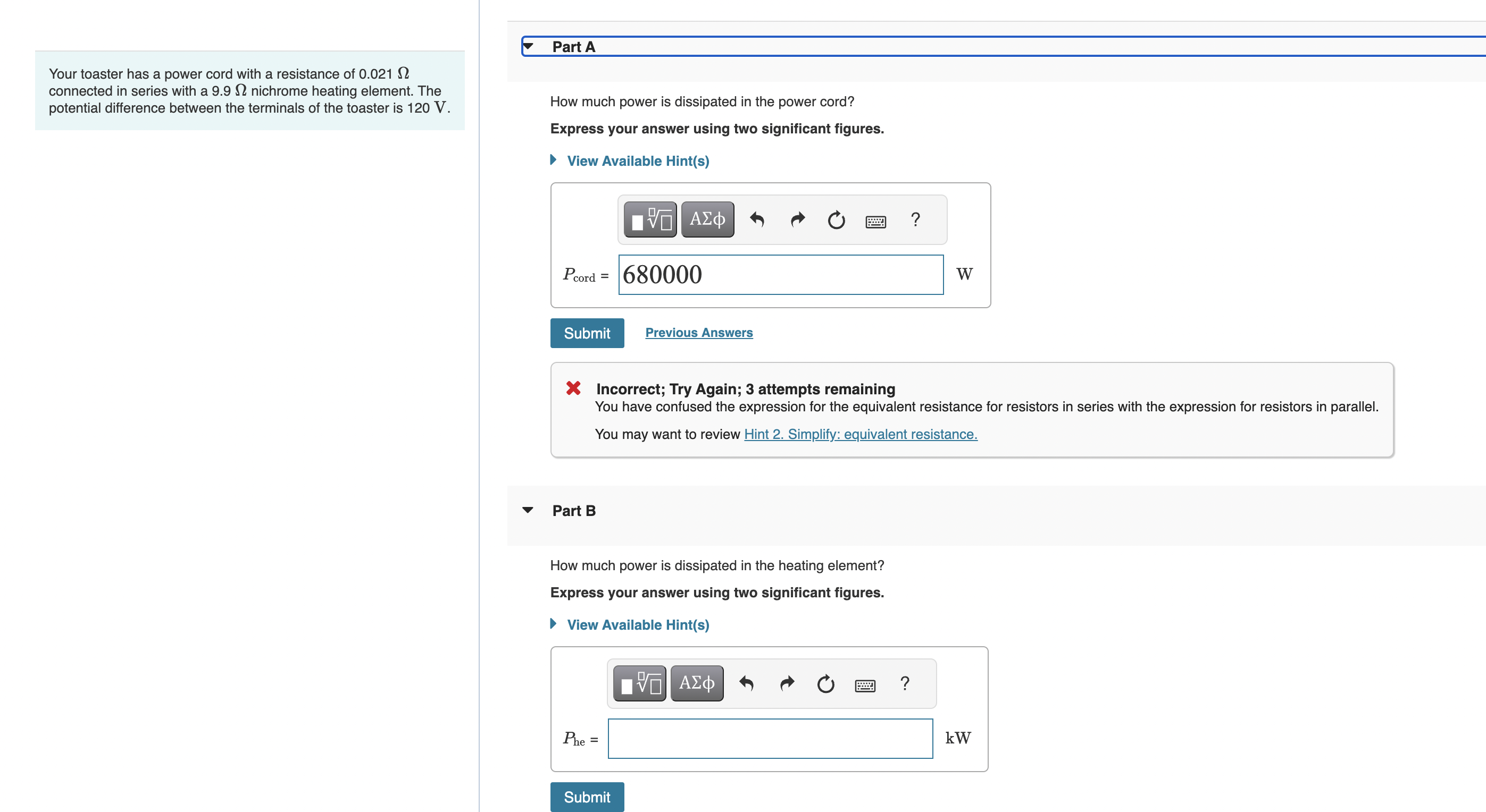 Solved Your toaster has a power cord with a resistance of