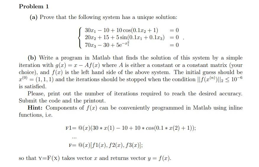 (a) Prove that the following system has a unique | Chegg.com
