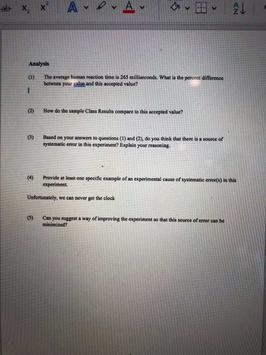 Solved ab X, X Analysis The average human reaction time is