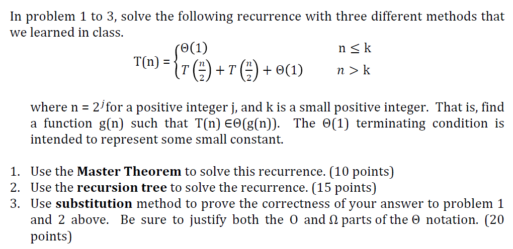 Solved In problem 1 to 3, solve the following recurrence | Chegg.com