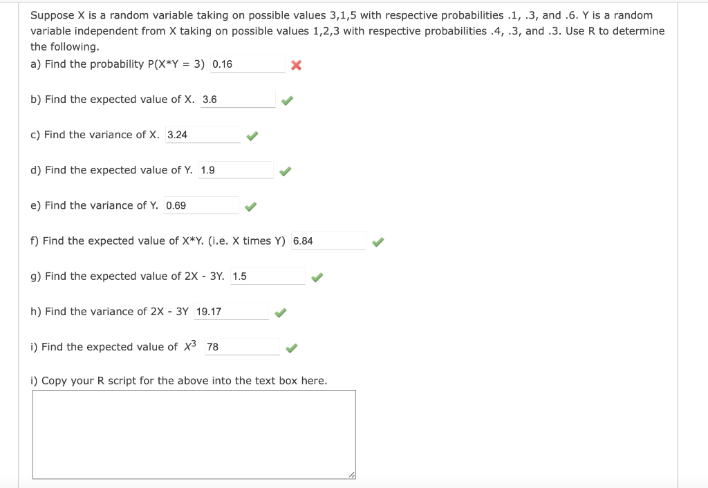 Solved Suppose X is a random variable taking on possible | Chegg.com