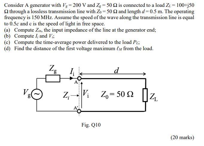 Solved Consider A generator with Vo = 200 V and Zg = 50 32 | Chegg.com