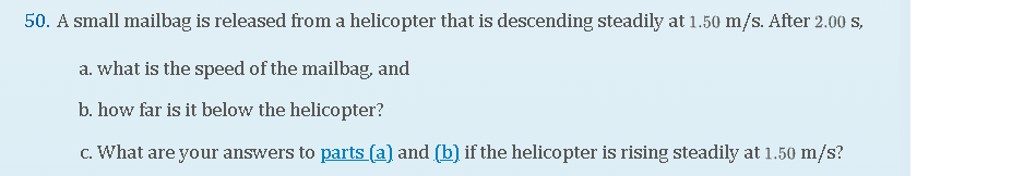 Solved 50. A Small Mailbag Is Released From A Helicopter | Chegg.com