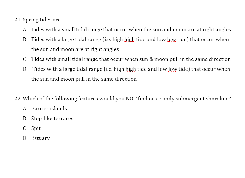 Solved 21. Spring Tides Are A Tides With A Small Tidal Range | Chegg.com