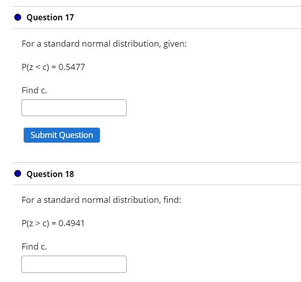 Solved Question 17 For a standard normal distribution Chegg