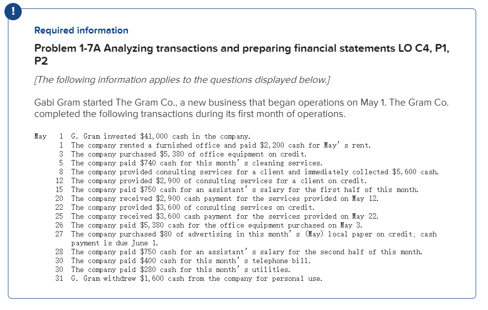 Solved Required information Problem 1-7A Analyzing | Chegg.com