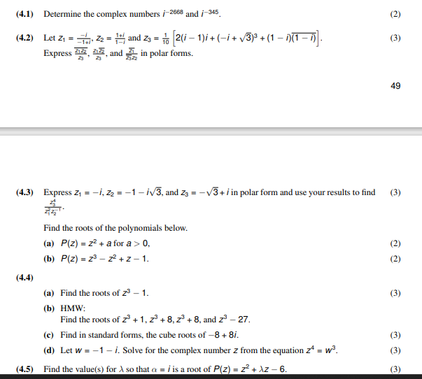 Solved (4.1) Determine the complex numbers i−2668 and i−345. | Chegg.com