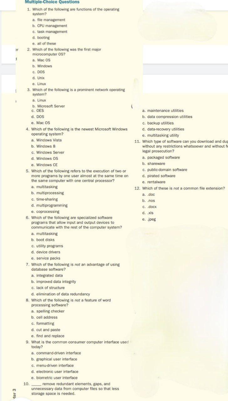 Solved or 1 . Multiple-Choice Questions 1. Which of the | Chegg.com