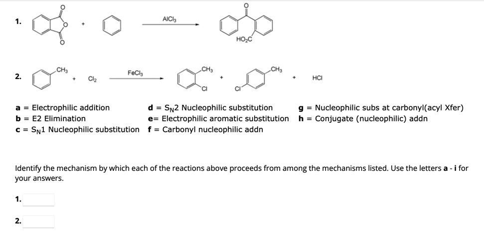 Solved 1. AlCl3 2. a= Electrophilic addition b= E2 | Chegg.com