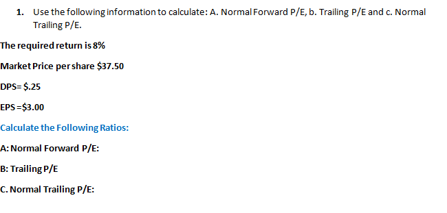 Solved 1. Use the following information to calculate: A. | Chegg.com
