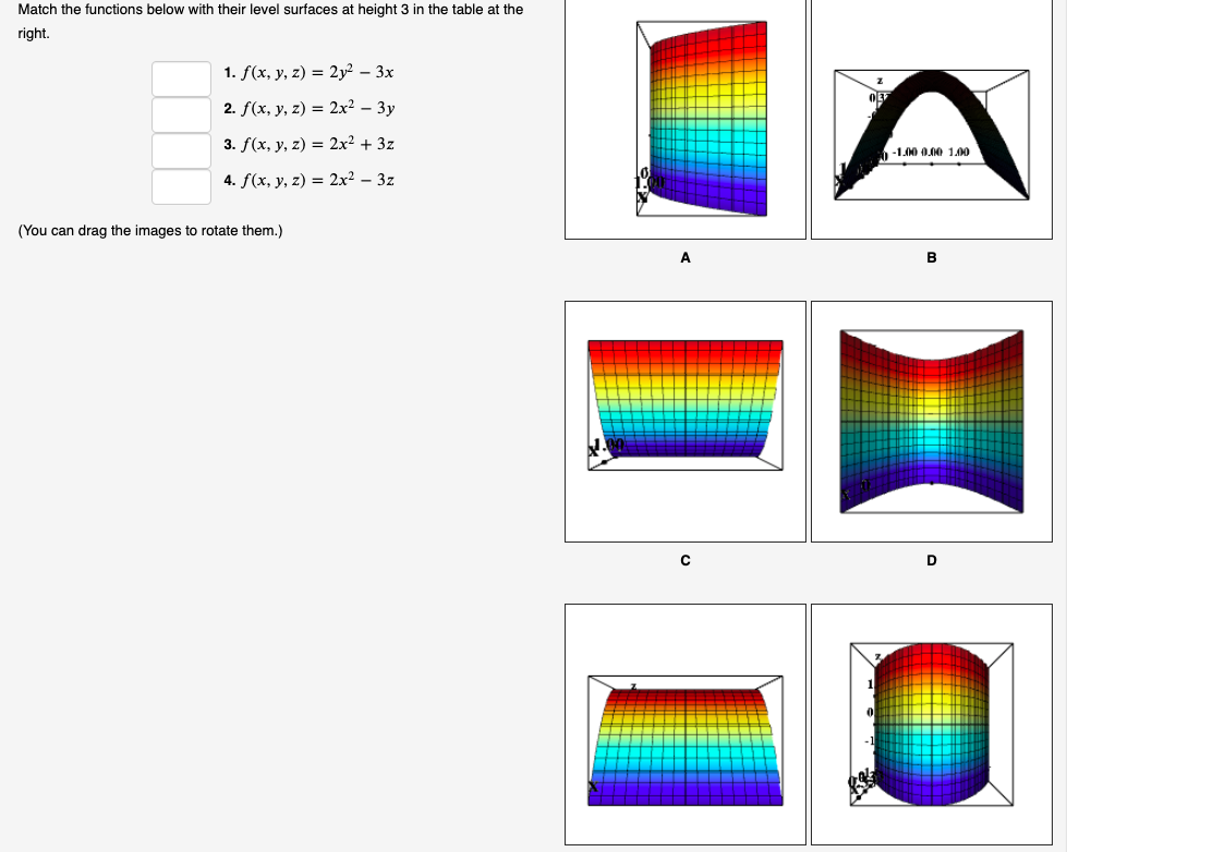 Solved Match the functions below with their level surfaces | Chegg.com