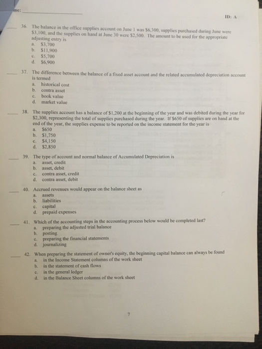 Solved ID A 36. The balance in the office supplies account