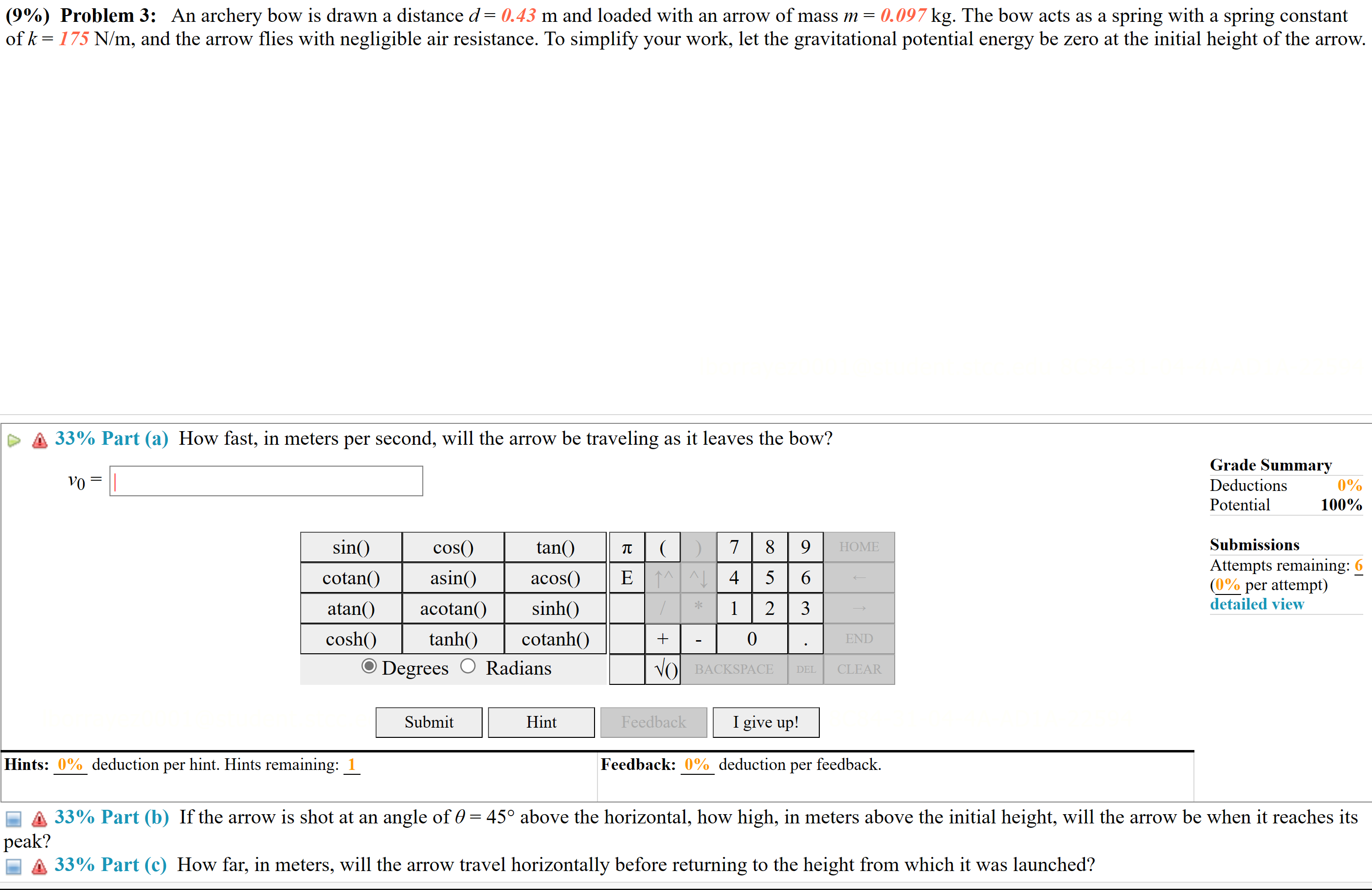 Solved (9\%) Problem 3: An archery bow is drawn a distance | Chegg.com