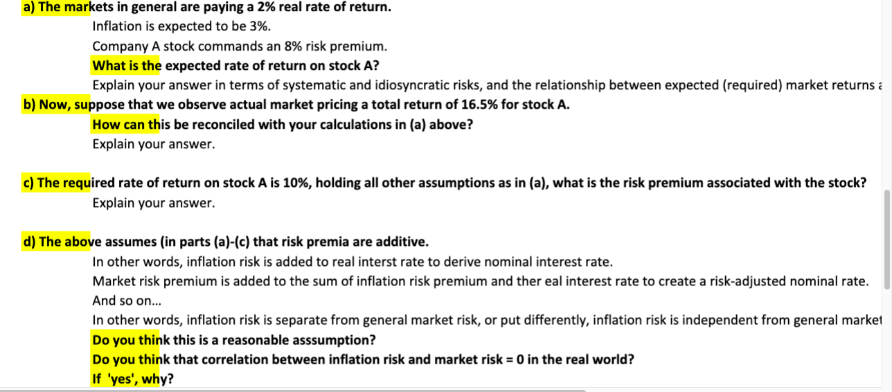 a) The markets in general are paying a 2% real rate | Chegg.com